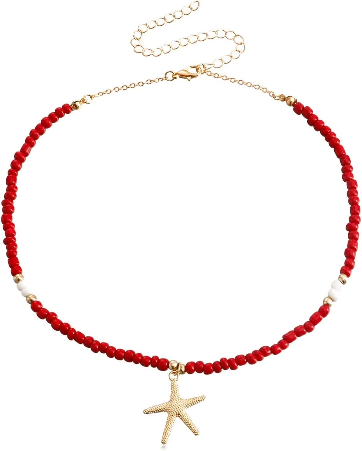 Seashell Necklace Gold Plated Starfish Necklace Bohemian Beach Imitation Pearl Necklaces for Women Summer Layered Sequins Starfish Shell Beaded Choker Necklace Party Holiday Jewelry