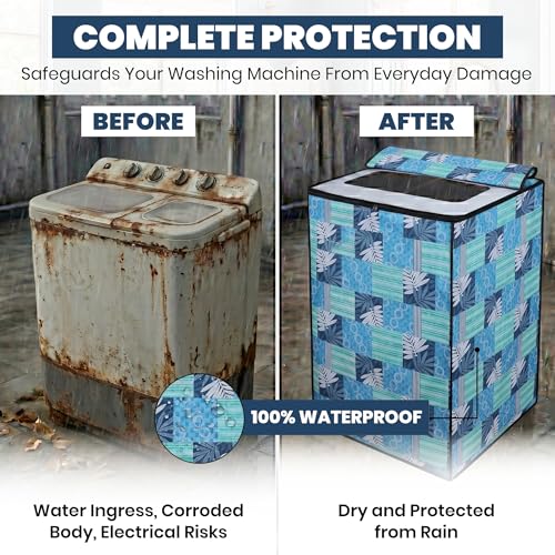 Image of DREAM CARE Waterproof & Dustproof Washing Machine Cover Top Load & Semi Automatic Suitable for 8 kg, 8.2 kg, 8.5 kg (89 x 99 x 55 cms)