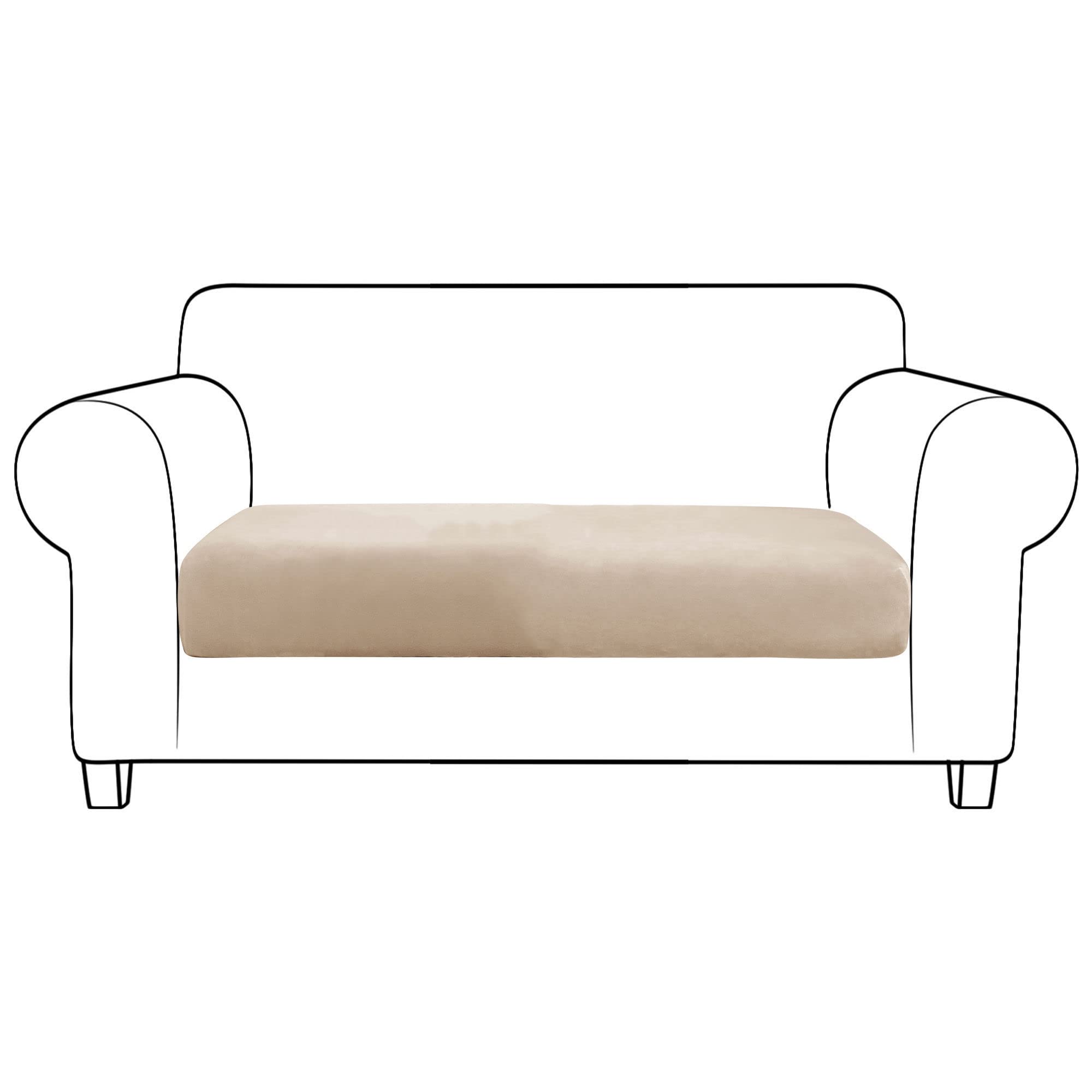 SVFOEBJM Velvet Sofa Seat Cushion Covers, Sofa Cushion Covers Stretch Couch Cushion Cover Soft With Elastic Bottom Sofa Seat Cover For Chair Sofa-Camel-2 seats