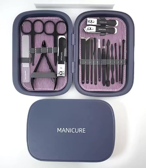 18 Piece Purple Professional Multifunctional Stainless Carbon Steel Nail Clipper Manicure Pedicure Set