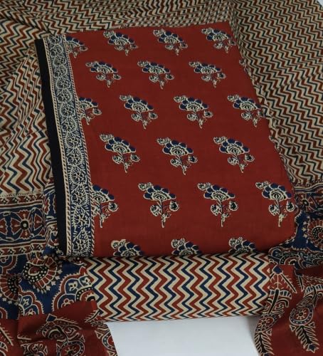Image of DRAVINAM Trends Women's Premium Cambric Cotton Jaipuri Printed Unstitched Salwar Suit Dress Material with Mulmul Cotton Dupatta