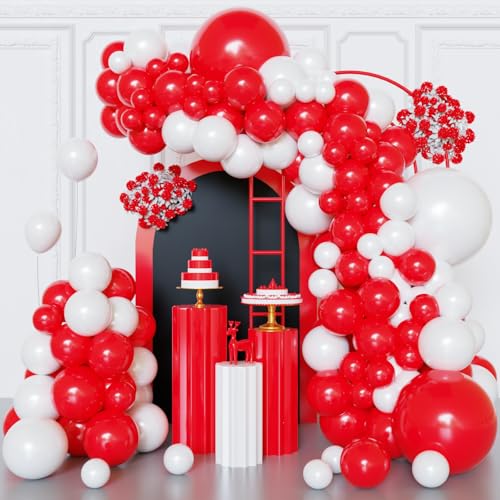 Image of Red and White Balloons Arch Kit,130pcs Red Latex Balloon Garland,Different Sizes White Balloon for Wedding,Mother's Day,Valentine's Day,Birthday,Christmas Party Decorations