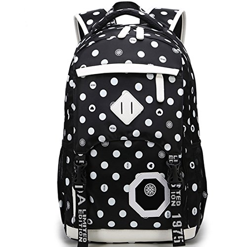 KAXIDY Girls Ladies Backpack Classical Oxford School Backpacks Rucksack Casual Laptop Backpacks Schoolbags (Black/White)