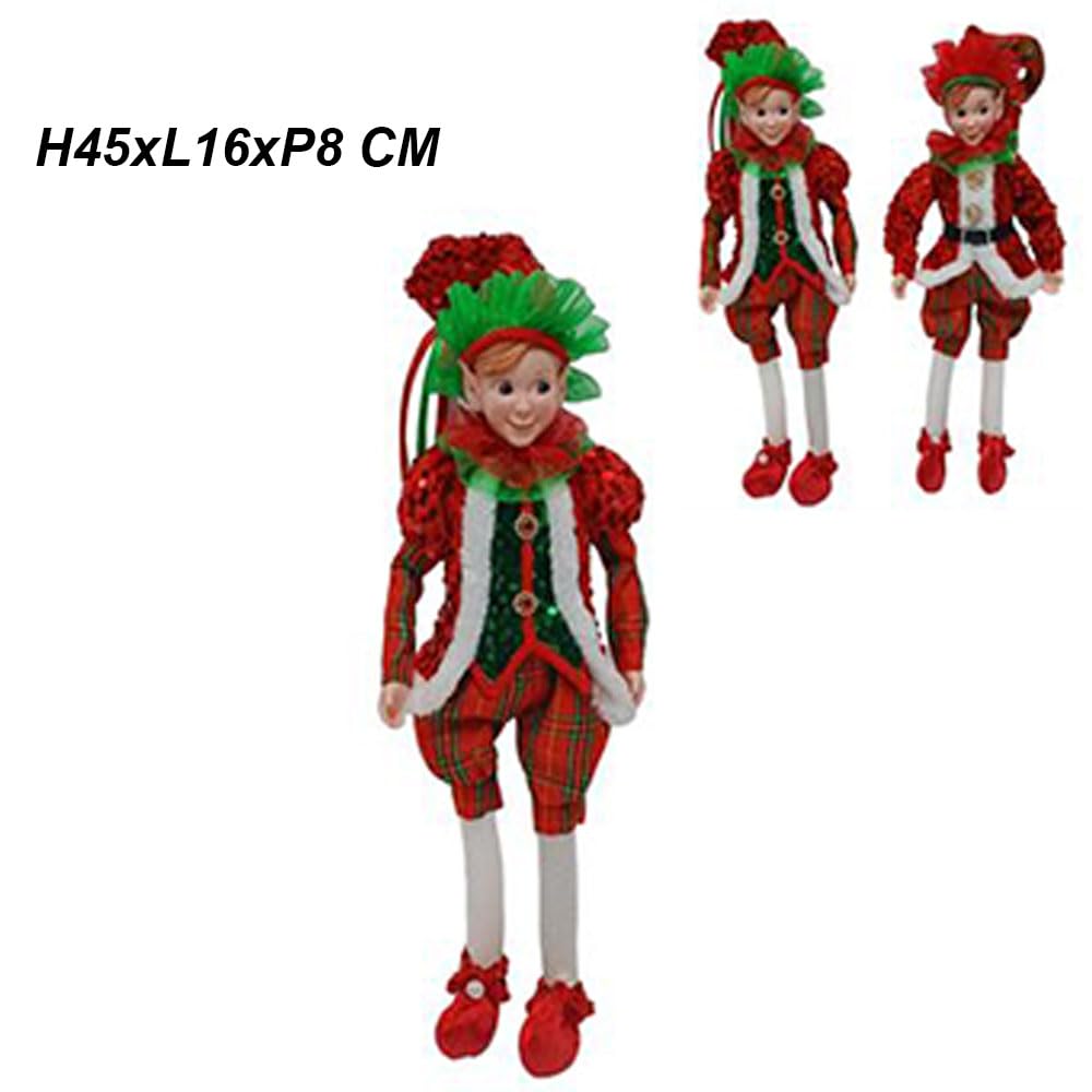 2 Giullare di Corte Elfo Gnomo Rosso Decorazioni di Natale Pupazzo Grande cm 45 in Tessuto Elegante Molto Realistico addobbi Albero di Natale