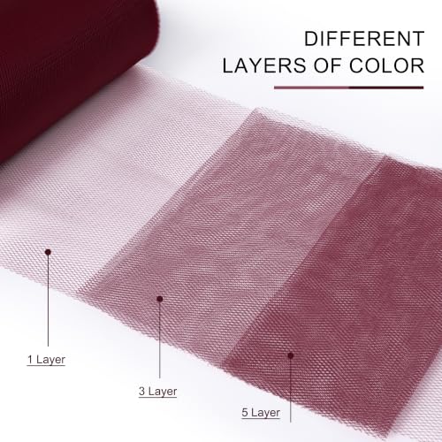 Image of Burgundy Tulle Fabric Ribbon 6 Inch by 25 Yards Rolls Fabric Spool Tulle for Gift Wrapping Wedding Decorations Craft Supplies DIY Tutu Skirt Baby Shower Party