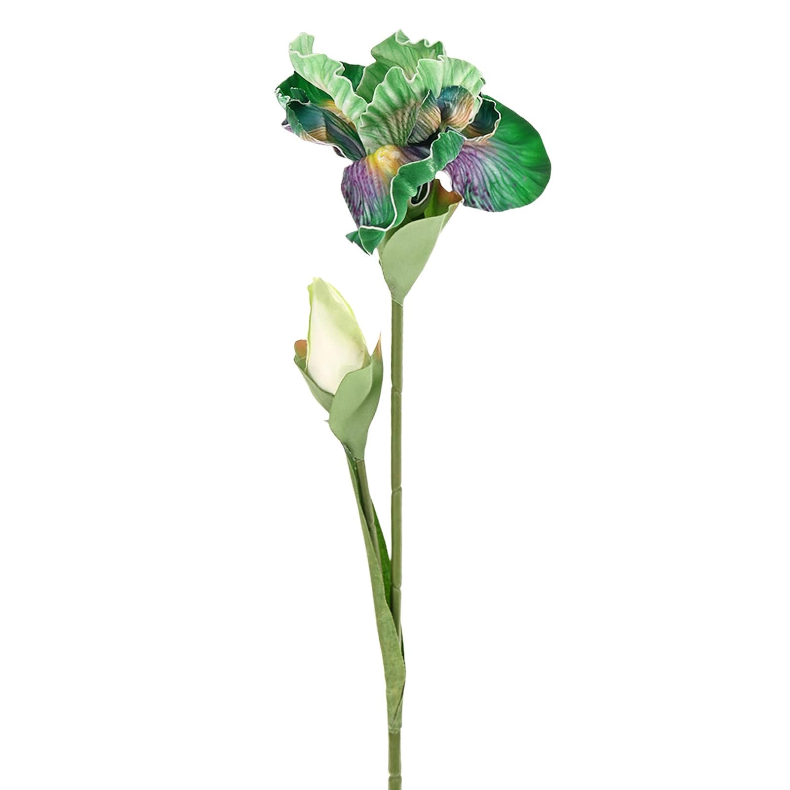 M METERXITY 1-Pack Green Artificial Iris Flowers with Flower Bud,17.7 Inch Faux Iris PU Bouquets Real Touch Faux Flowers for Home/Wedding/Christmas/Party