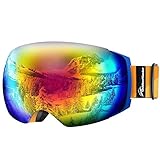 OutdoorMaster Ski Goggles PRO - Frameless, Interchangeable Lens Snow Goggles for Men & Women - 100% UV Protection ( Blue Frame Orange Strap VLT 15% Grey Len with REVO Red and Free Protective Case )