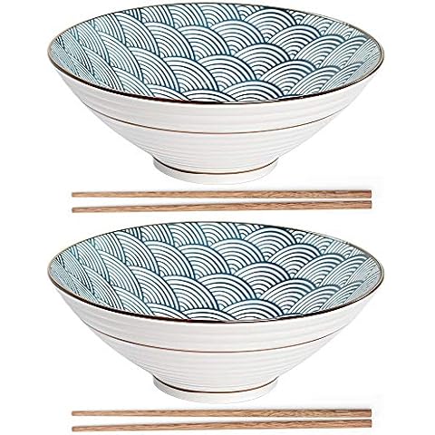 2xJapanese Ceramic Ramen Bowl, Creative Soup Bowls with Chopsticks, Large Vintage Noodles Bowl 900ml, Personality Ramenbowls for Cereals, Pasta, Noodles, Appetizer, Etc Cover