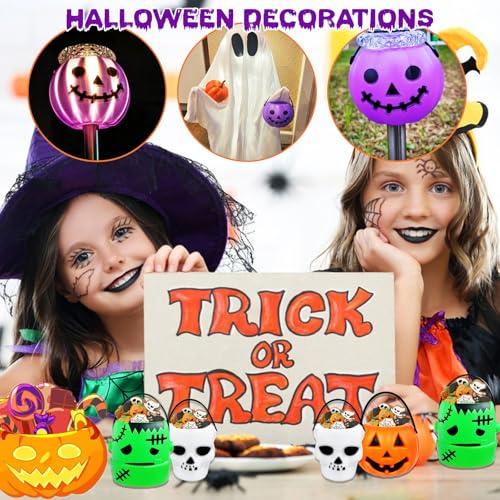 14 PCS Mini Halloween Candy Holder,Portable Pumpkin Ghost Cauldron Bucket with Candy Bags Black Wire Ties Halloween Party Supplies for Kids,Trick or Treat