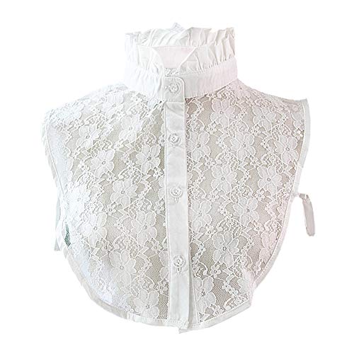 Joyci Student's Pleated Ruffled Lace Half Shirt False Collar Cuff Choker Tie (White)