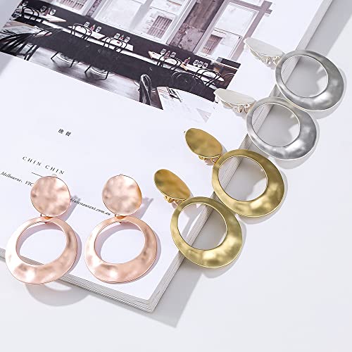 Matte Silver Harmmered Disc Hoop Earrings For Women Big Dangle Clip Earrings For Women Girls Gift #TOP2