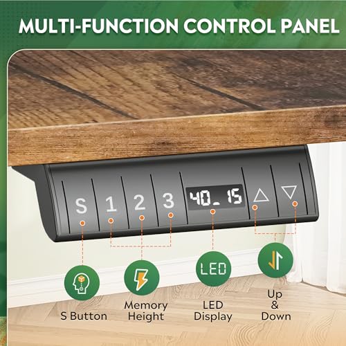 Image of DEVAISE 63 Inch L Shaped Electric Standing Desk, 3 Adjustable Computer Desk for Home Office, Sit to Stand Desk with LED Touchscreen,Headphone Hook, 3 Memory Preset, with Split Top, Rustic Brown