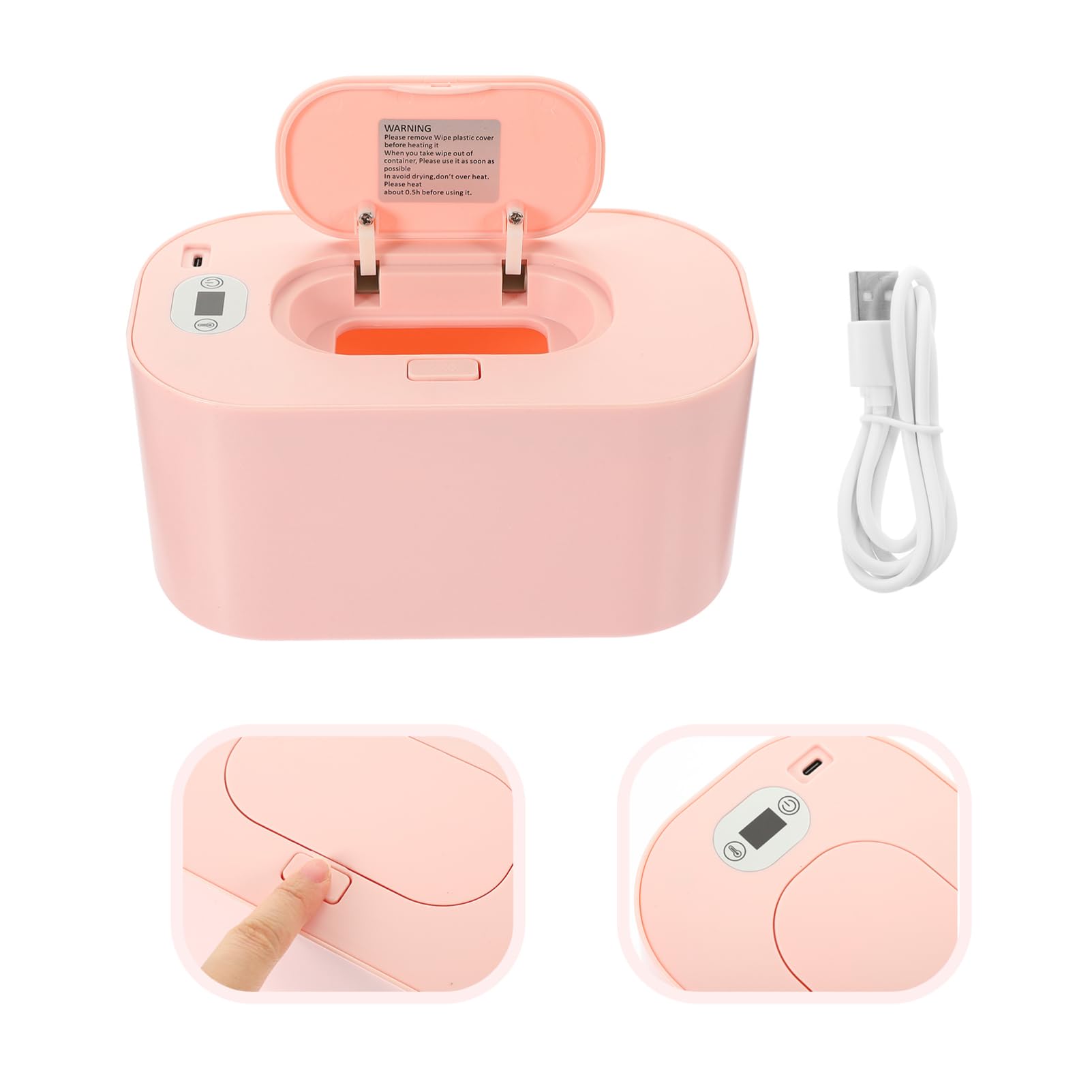 1 Ensemble Chauffe Lingette Humide Lingette Chauffante Portable Chauffage Lingettes Petit Échauffement Chauffe-lingette Pour Bébé Chauffe Lingette Usb Polypropylène (pp) Rose