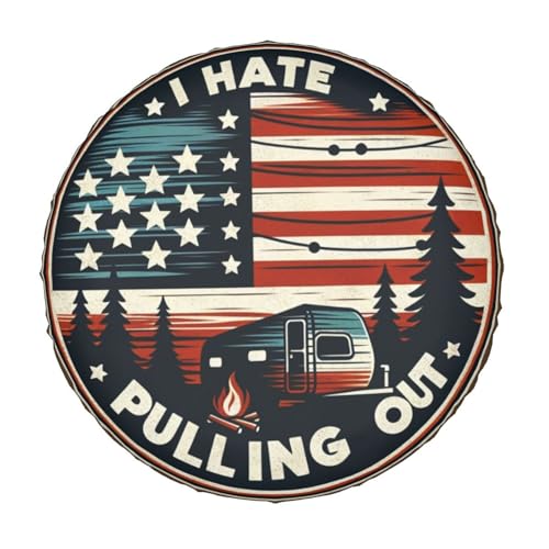 Image of Universal Fit Spare Tire Cover for RV, SUV, and Camper Trailers - Weatherproof Wheel Protector, Flag I Hate Pulling Out Decorative Camper Spare Tire Cover 16 in