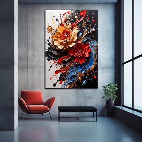 Toile art moderne peinture éclaboussures 80x135cm avec cadre noir pour décoration de salon et chambre