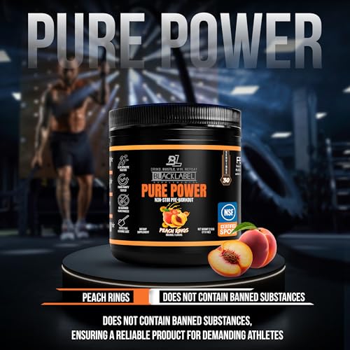 Image of Blacklabel Pure Power Pre Workout Powder, Peach Rings (30 Servings) - NSF Certified for Sport - Caffeine Free Non Stim Pre Workout with Creatine Monohydrate & Peak ATP for Energy & Endurance