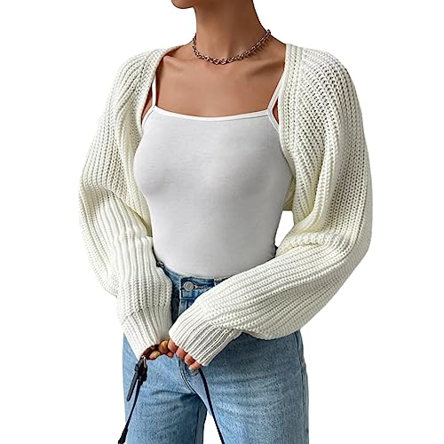 Women's Cropped Cardigan Long Sleeve Open Front Ribbed Knit Shrug Sweater Bolero Cardigans for Dresses2