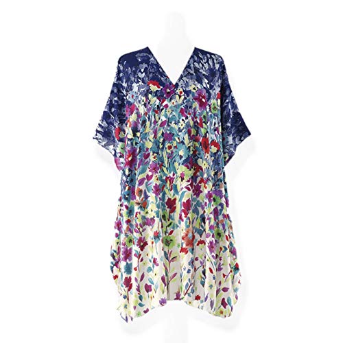SAGEFINDS Floral Caftan for Women, Short Swimsuit Beach Cover Up, V Neck Dress, Casual and Loose Loungewear Multi