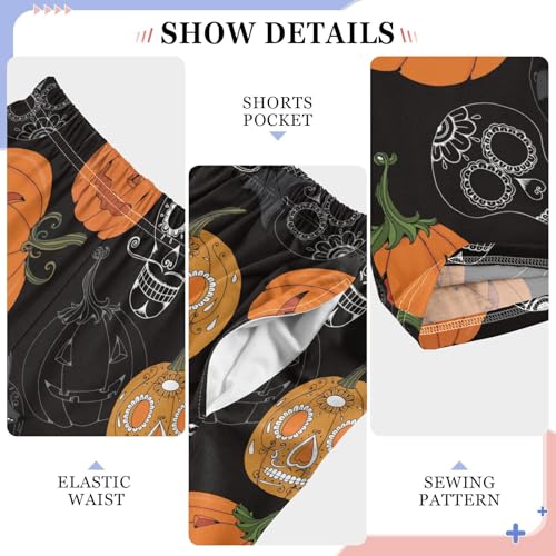 Evil Skull Pumpkin Boys Long Pants Soft Trousers Elastic Waist Kids Lounge Bottoms with Pockets S-XL4