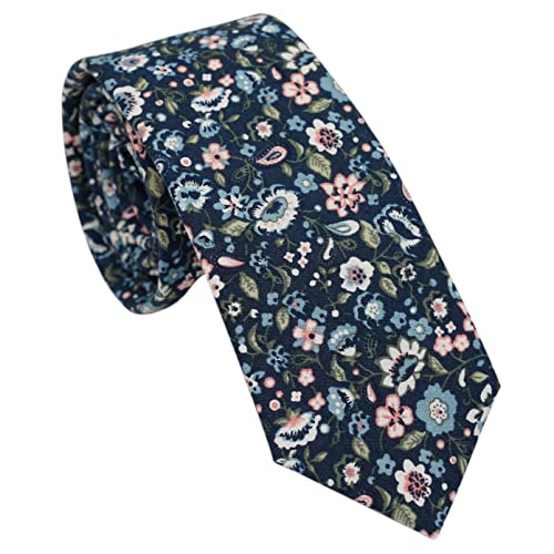 ZENXUS Conjunto de gravata floral skinny masculina casual com bolso de flores quadrado de 6,5 cm gra