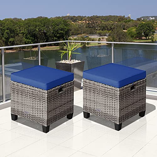 image for Tangkula 2 Pieces Patio Rattan Ottomans, Outdoor Wicker Footstool Foot
