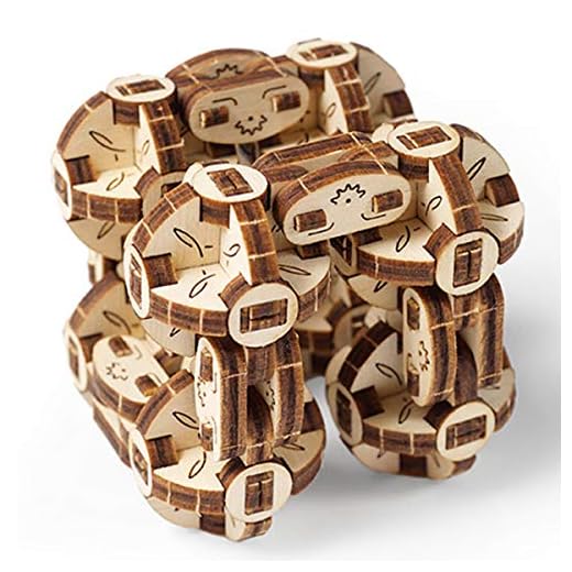 UGEARS Flexi-Cubus - Jouet Mécanique Flexi Cube à Construire - Puzzle 3D en Bois Anti-Stress pour Enfants et Adultes - Améliore l'Attention et la Concentration - 144 Pieces - Idée Cadeau Parfaite