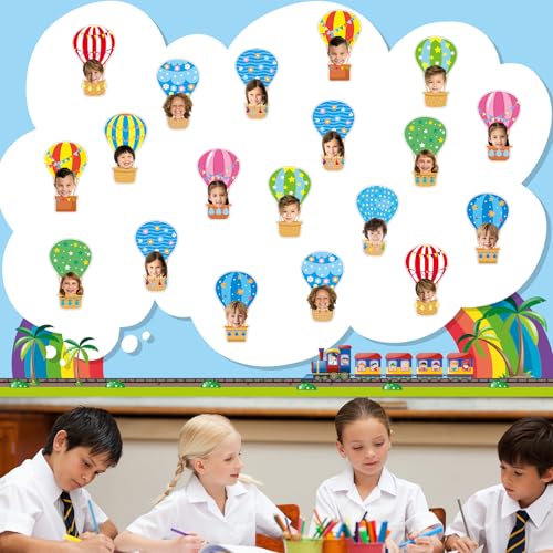 Image of 80Pcs Colorful Hot Air Balloons Cutouts Back to School Bulletin Board Hot Air Balloons Accents Paper Cut-Outs Classroom Decor for Kids DIY Craft Photo Wall Kindergarten Preschool Party Favor Supply