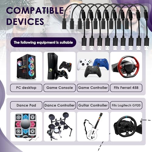 Image of USB Breakaway Cable for Xbox 360, Rocksmith Real Tone Cable, Xbox Controller Cord, Xbox USB Adapter, Guitar Hero Dongle , Compatible with Logitech G920 G923 G27 & Thrustmaster 458 Spider Racing Wheel