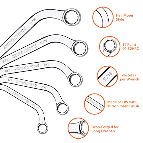 Duramove Sae 5-Piece Half Moon Box Wrench Set,5/16 To 7/8 Inch, C-Shaped Wrench Set With Double 12-Point Box Ends, Cr-V,For Auto Repairing, Machinery And Household, Eva Tool Organizer #TOP2