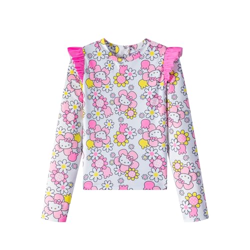 Hello Kitty Sanrio Girls UPF 50+ Long Sleeve Rash Guard & Bikini Bottom Two Piece Swimsuit Set for Little Kids2
