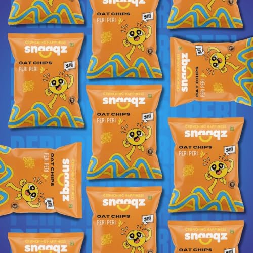 Image of Snaaqz Oat Chips Peri Peri Flavour | Crunchy & Spicy Baked Snack | Palm Oil Free | Vegetarian Healthy Snack Chips (Pack of 3)