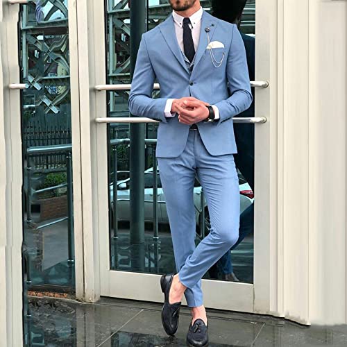 Men's Peak Lapel Light Blue Party Suit Single Breasted Button Two-Piece Tuxedos Wedding Daily Business2