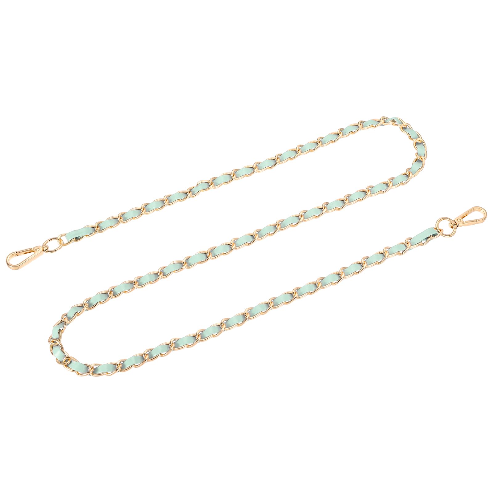 sourcing map Purse Chain Strap, 47 Inch Leather Iron Flat Chain Handbag Chains Purse Straps with Buckles for Shoulder and Cross Body Bags (Light Green Strap + Gold Chain)