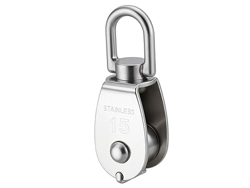 Miniatura 2 de I-MART Paquete de 12 poleas M15, polea giratoria de acero inoxidable 304, polea de cuerda resistente para elevación, polea de cable para cuerda de