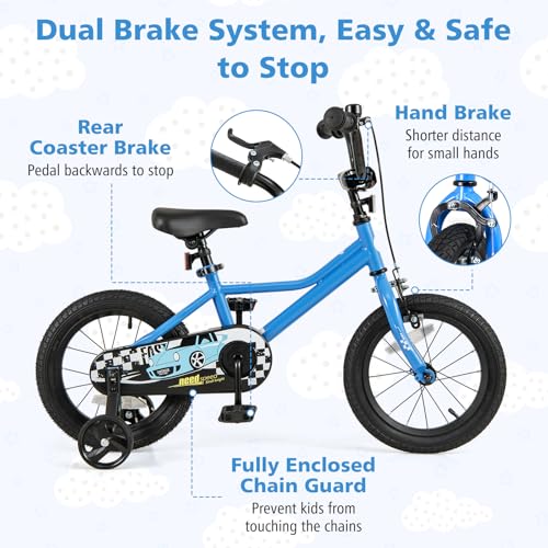 Image of BABY JOY Kids Bike, 12 14 16 18 Inches Car Pattern Sporty Bicycle w /Removable Training Wheels, Hand & Coaster Brakes, Adjustable Seat & Handlebar, Girls Boys Bike