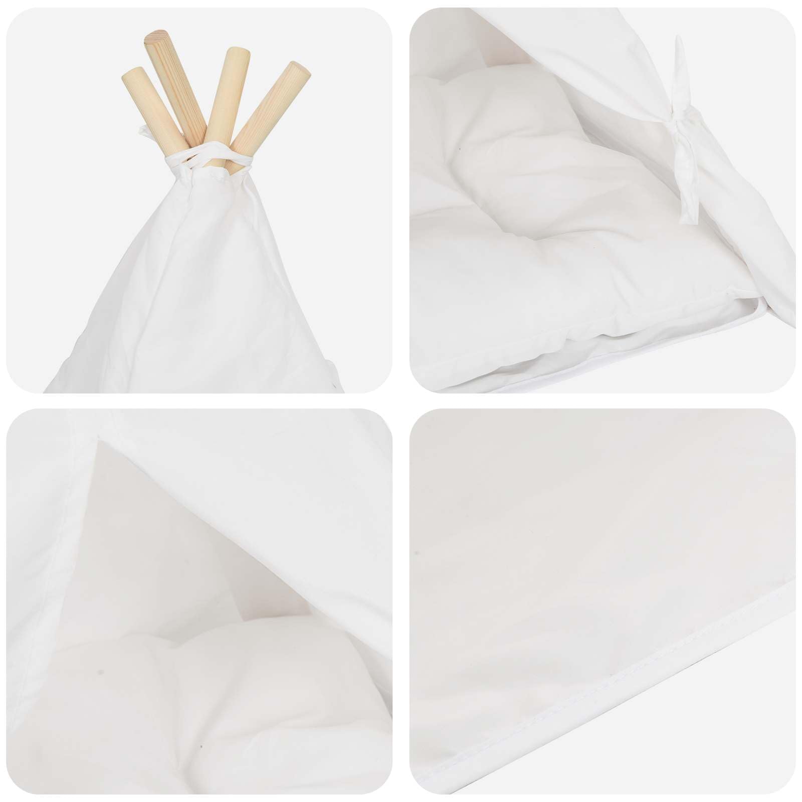 Tipi pour petits chiens et chats, niche en bois de pin, tente pour chat avec coussin doux, espace de couchage pour l'intérieur, 40 x 40 x 50 cm
