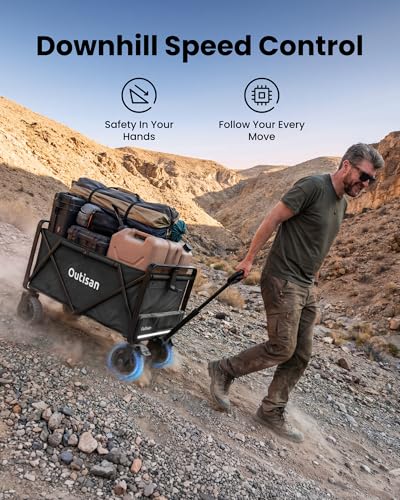 Image of Smart Electric e-Wagon Air 3-Second Fold Cart with 9-Mile Range 300LB Heavy-Duty Dual Motor Wagon All-Terrain Collapsible Wagon for Grocery, Camping, Jet Black
