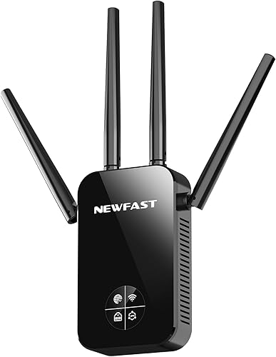 NEWFAST Amplificador de señal WiFi RE523, repetidor WiFi de doble banda de 1200 Mbps, extensor WiFi de 5 GHz/2.4 GHz compatible con WPS, MU-MIMO,