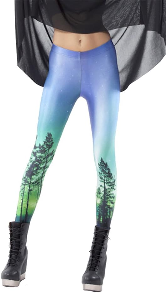 Women's Designed Digital Print Aurora Sky Pattern Sexy Stretch Leggings(Green)