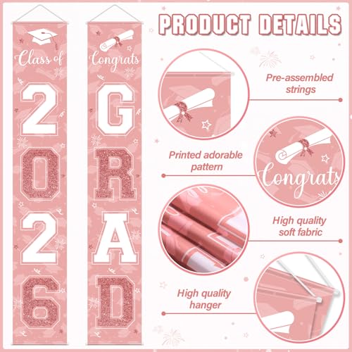 Image of Graduation Party Decorations Class of 2026, Graduation Decorations with Congrats Grad Banner Fringe Foil Curtain Paper Flower Ball Balloons for High School College Graduation Party Supplies, Pink