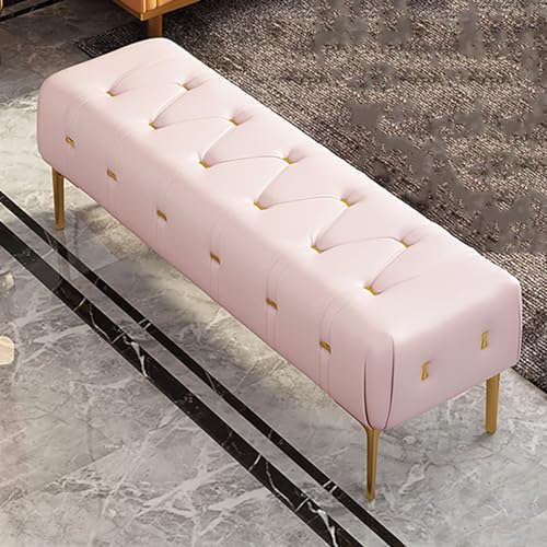 Banc ottoman moderne salon cuir rose 60 cm pour entrée et chambre