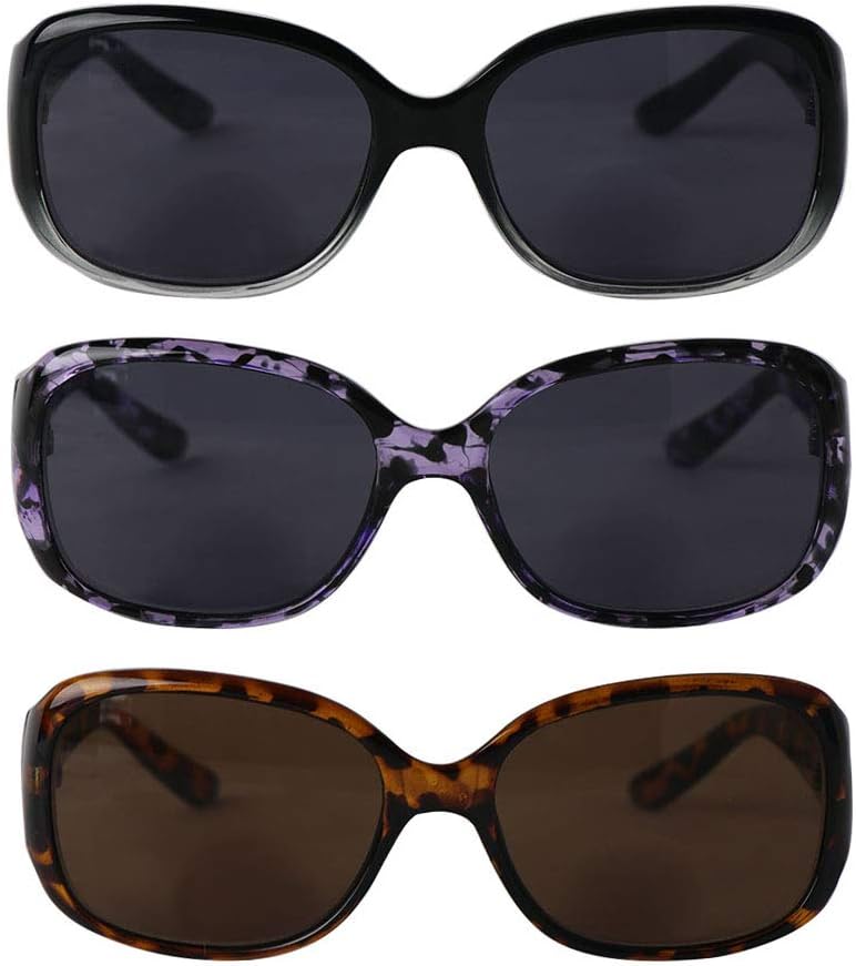 Bifocal Reading Sunglasses for Women 3 Pairs Oversize Vintage Outdoor Square Reader Glasses