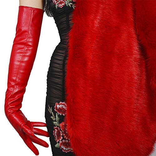 Dooway Women Fashion Long Gloves Faux Leather Lambskin Sheepskin Pu 24" 60Cm Opera Evening Hot Red #TOP4
