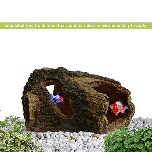 Toolzia Resin Hollow Tree Trunk Log,Aquarium Decorations Ornament Fish House Cave Wood House Decor, Green - Image 4