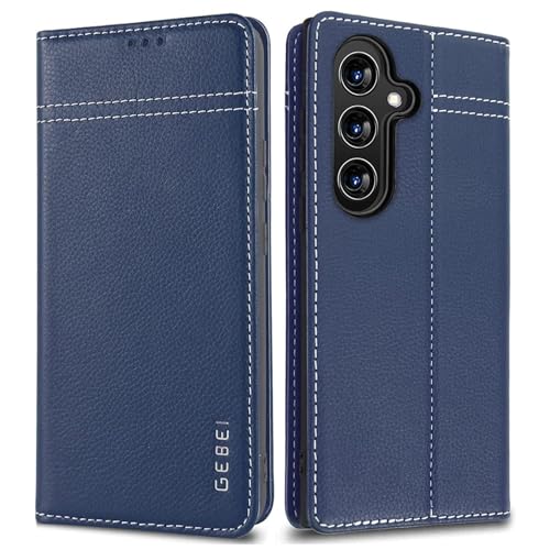 Étui de protection Samsung Galaxy S24+ cuir véritable clapet bleu aimanté