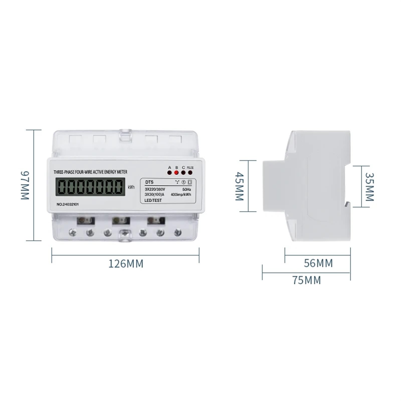Medidor de energía trifásico de cuatro cables, 380 V, LCD, medidor electrónico de potencia, vatímetro, KWh, 100 A, CA, LCD, 7 P, 50 Hz, 3 P, 4 W, DTS017, 1 unidad