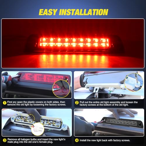 Image of Nilight Third Brake Light Tail High Mount 3rd Stop Lights Smoked Lens Compatible with Ridgeline 2006 2005 2006 2007 2008 2009 2010 2011 2012 2013 2014 Truck Rear Center Cab Lamp