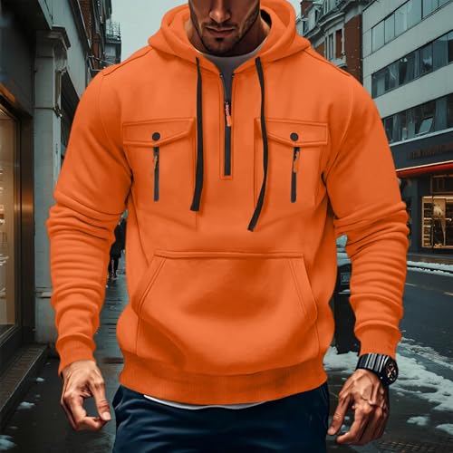 Zip Up Hoodie Men Oversized Plain Quarter Zip Fleece Warm Hoodie Drawstring Hooded Sweatshirt Fall Winter Sweater2