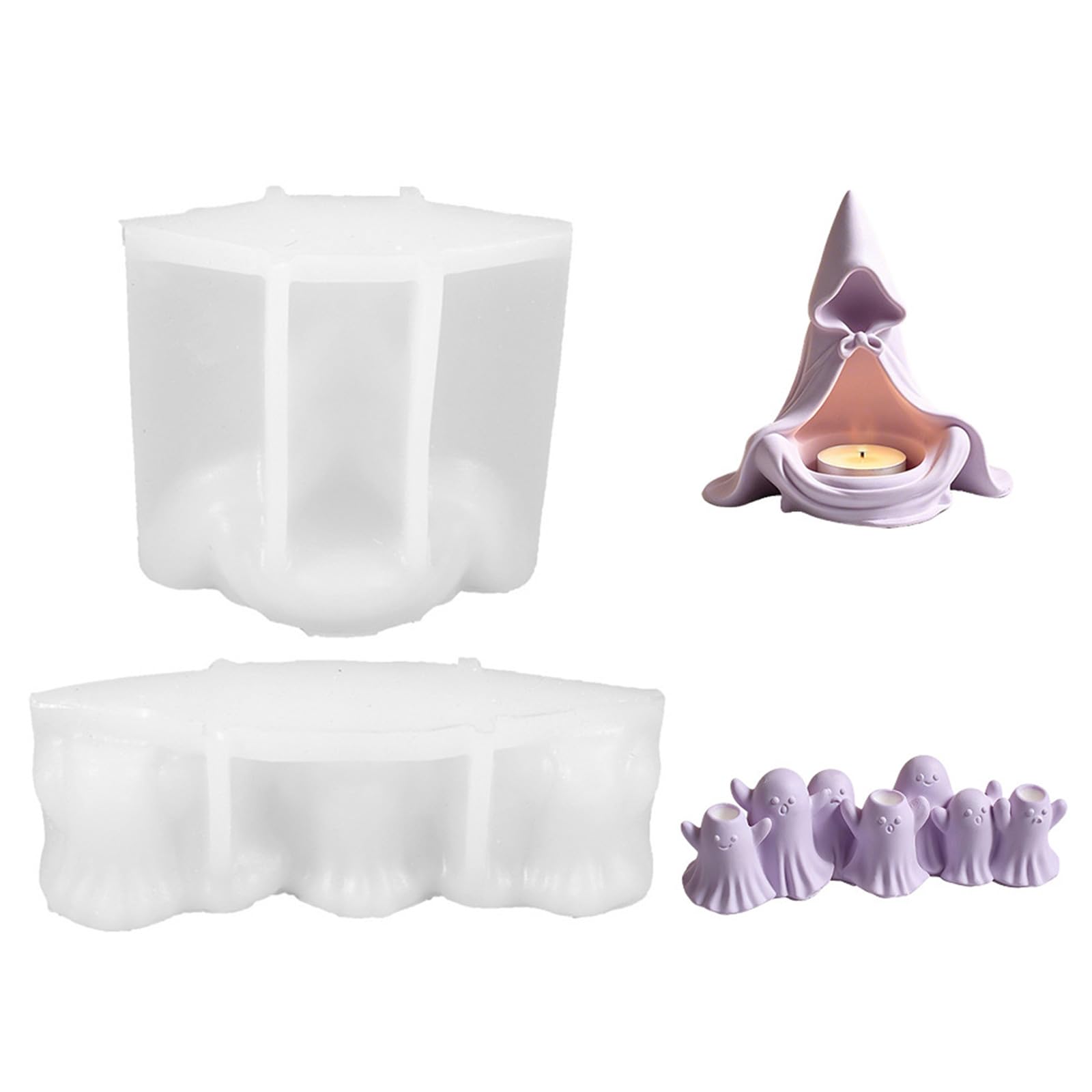 Nucelit 2Pcs Wizard Silicone Mold for Resin Craft Tealight Holder Chocolate Clay Craft Halloween Home Decoration Cast