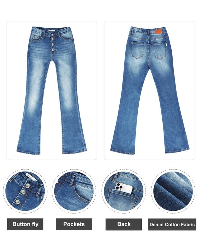 Genleck-Womens-Stretch-Flare-Jeans-Trendy-High-Waisted-Bell-Bottom-Jeans-Tummy-Control-Button-Fly-Denim-Pants-Trousers 51b9VTJPr+L
